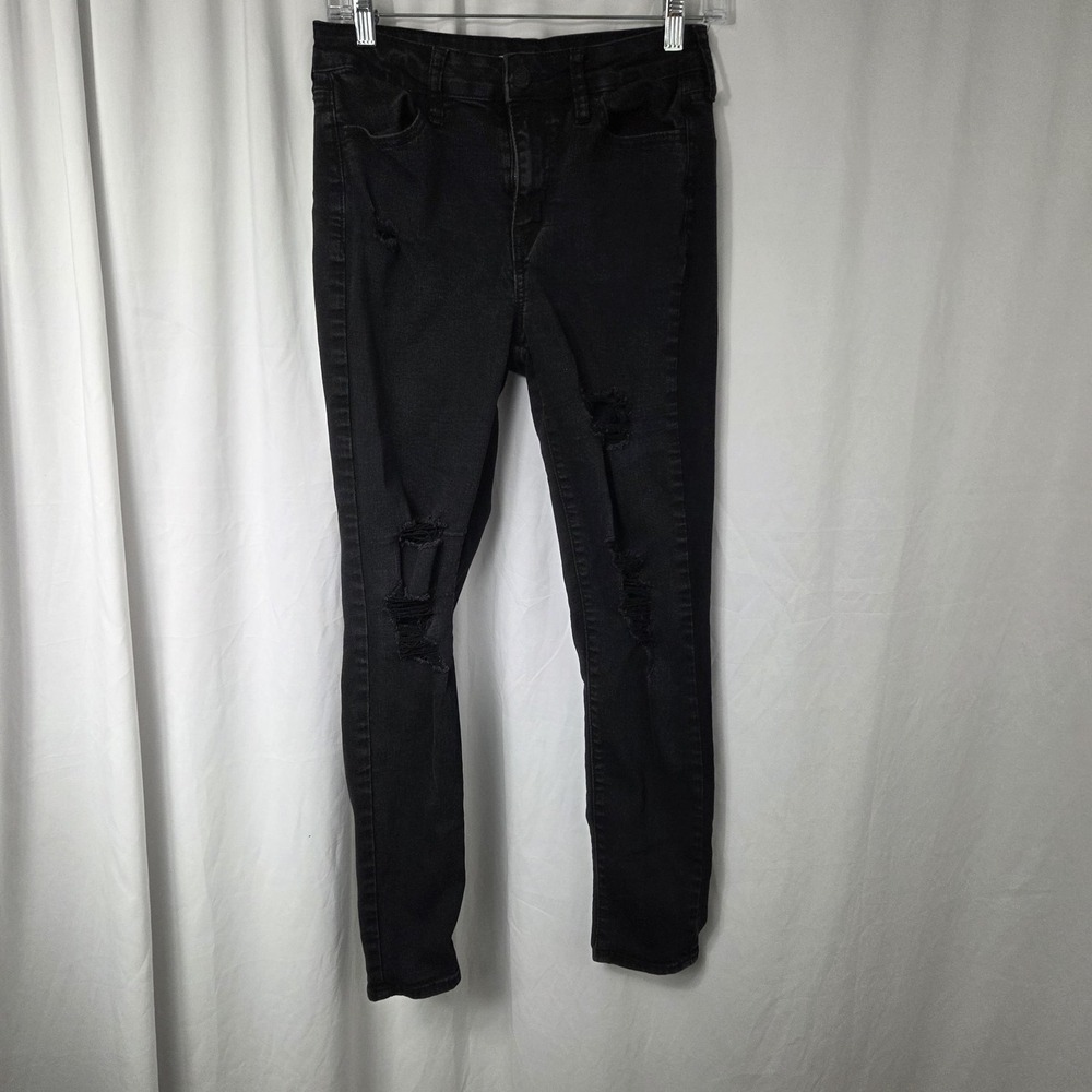SO Jeans Juniors 7/28W Black Dark Wash High Rise Jegging Distressed Stretch